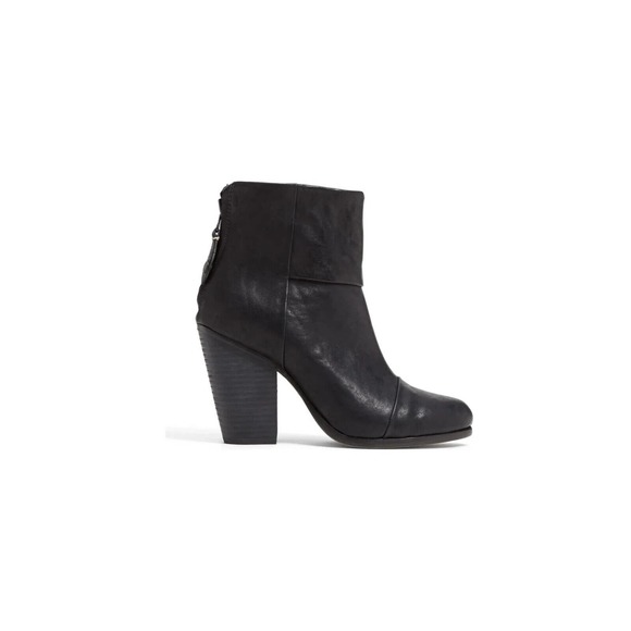 Rag&Bone Newbury Ankle Bootie Boot Heel Back Zip Black Leather Round Toe… - Picture 1 of 10